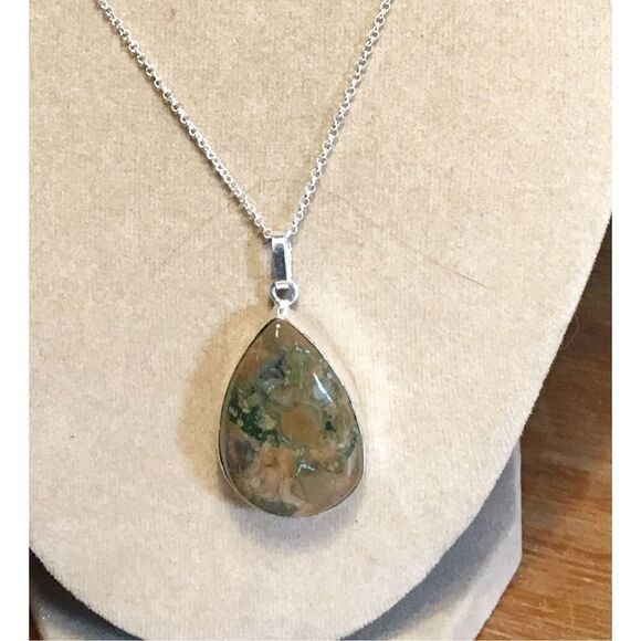 Necklace, Natural Unakite Stone Necklace Pendant, NEW, 18”, Handmade - Picture 1 of 6